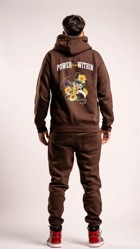 "POWER FROM WITHIN" FLEECE SWEATSUIT (BROWN)